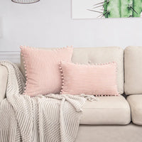 Housse de Coussin Velours Côtelé Pompon